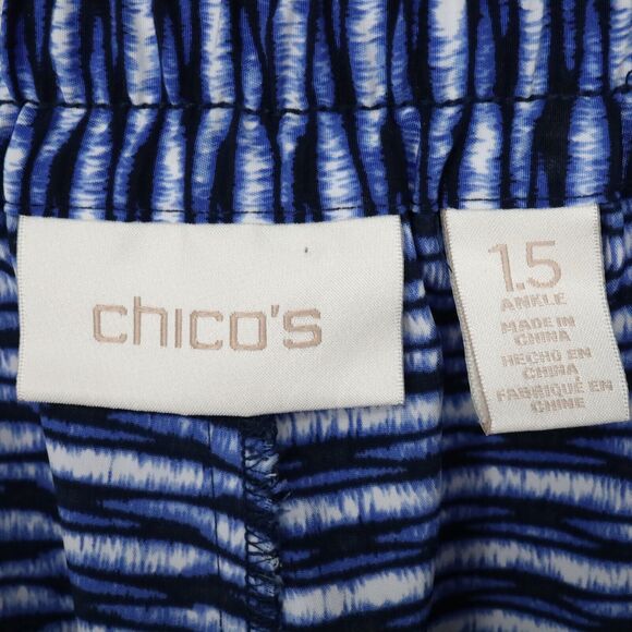 Chicos Pants 1.5 Womens Medium 10 Blue White Ankle Elastic Waist Pockets Resort - Picture 3 of 14